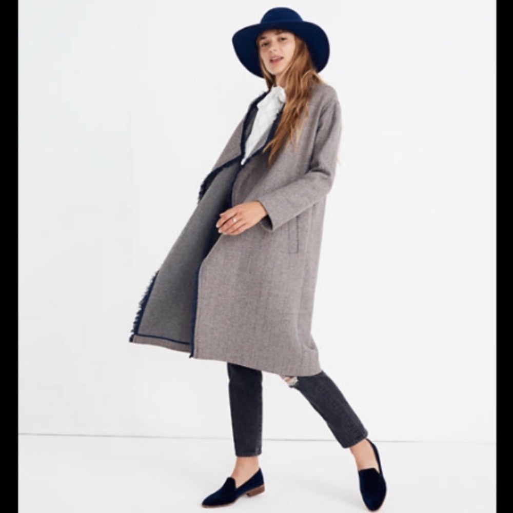Madewell Fringe Herringbone Robe Coat